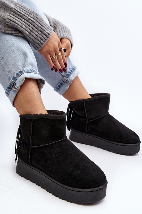 Dámské sněhule na masivní platformě se šňůrkami černé Lirico