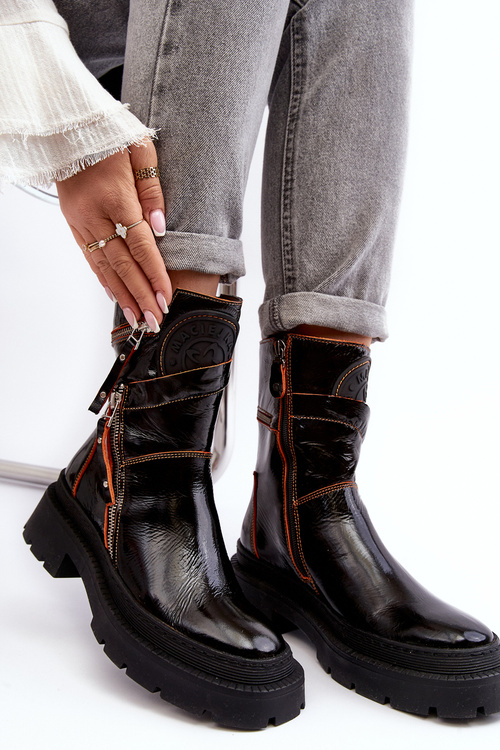 Dámské lakové kůže boty s zipy Maciejka 06238-18 černé