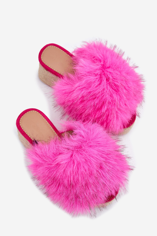 Dámské Pantofle Na Klínu S Kožíškem A Pletením Fuchsie Virela
