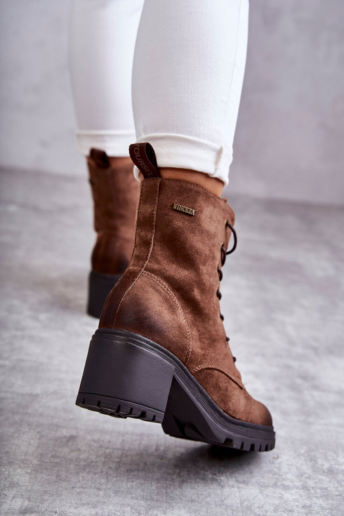 Dámské teplé kozačky na vysokém podpatku hnědé Grethe