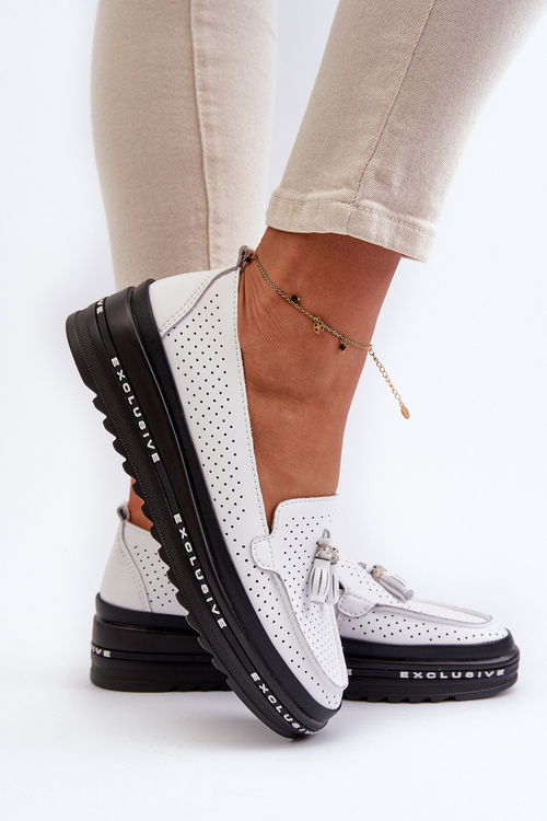 Biele dámske kožené mokasíny na platforme Assetnima