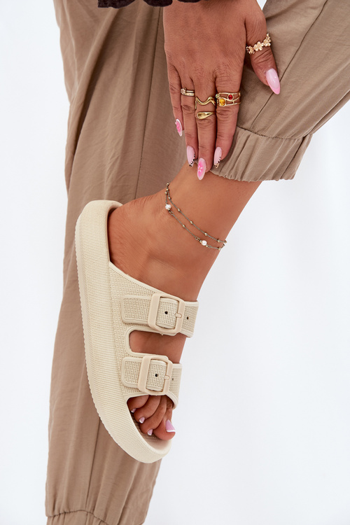 Dámské Pantofle Na Platformě S Přezkami Béžové Nitiana