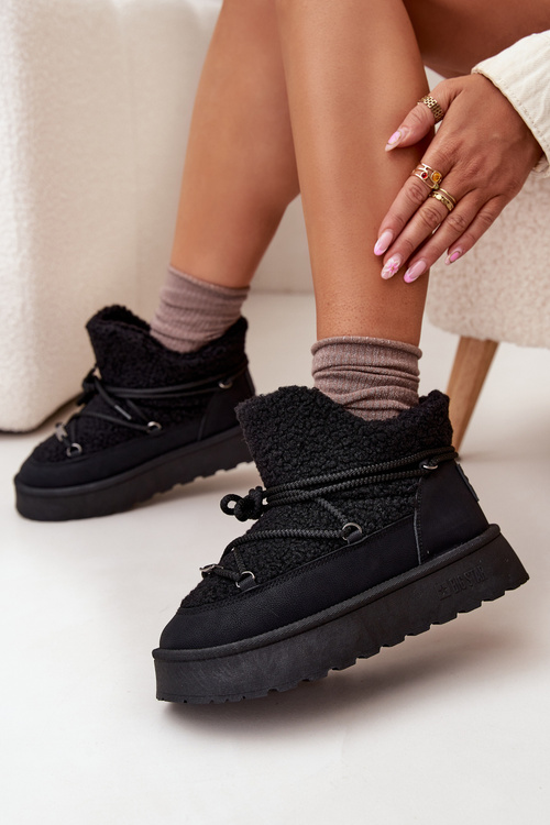 Dámske Snehule Na Platforme S Kožúškom Typu Baránok Big Star SS274109 Čierne