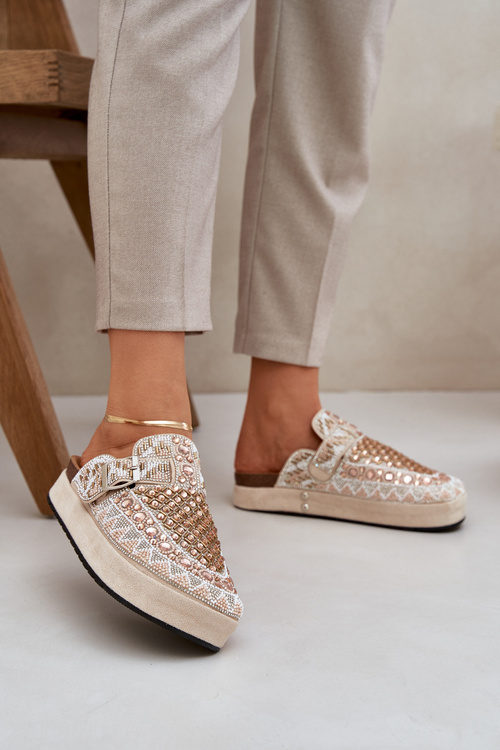 Zdobené Klapky Na Platformě Béžové Terfitra