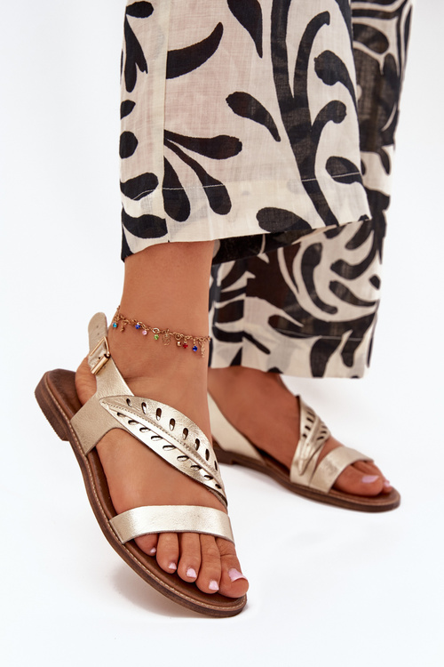 Dámske kožené sandále na plochom podpätku Zazoo 3688 zlaté