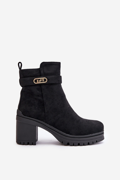 Dámské botky na podpatku eko semišové zateplené na zip černé Laonora