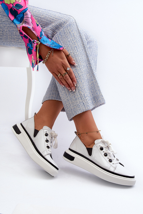 Bílé lakované dámské kožené tenisky D&A LR535