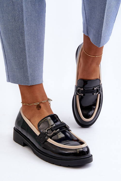 Dámske lakovane poltopánky mokasíny S.Barski HY336A čierne