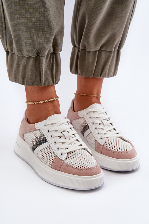 Dámske kožené tenisky D&A LR110 bielo-ružové