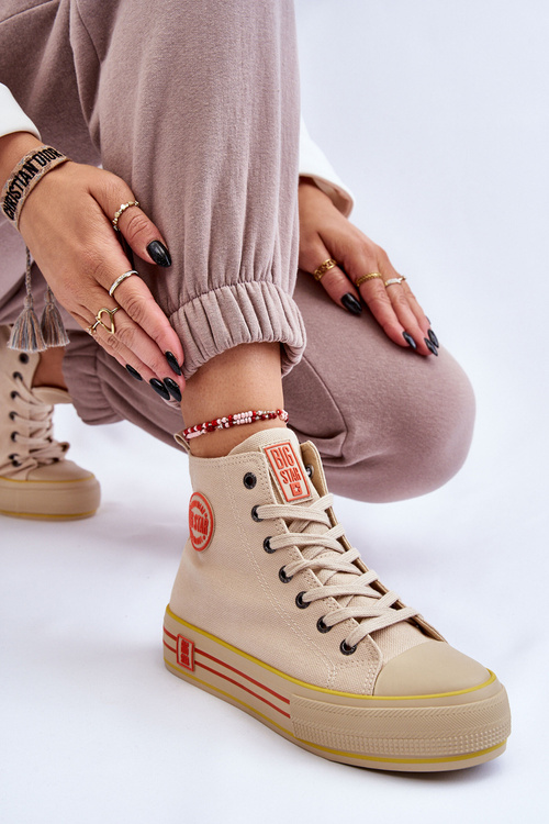 Dámske tenisky s vysokým materiálom na platforme Big Star LL274187 Beige