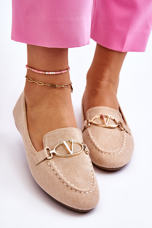Semišové mokasíny s ozdobným prvkem Béžové Reed
