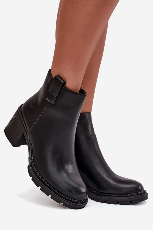 Zateplené dámské kotníkové boty z eko kůže na podpatku černé Alvena