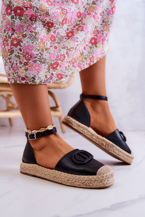 Kožené espadrilky se zdobením Černá Nells
