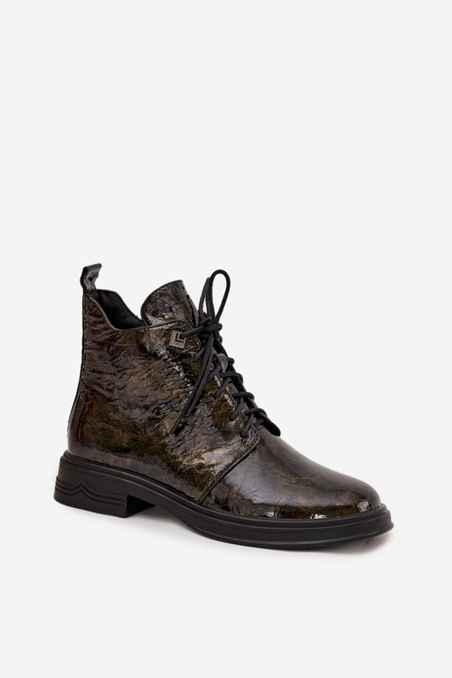 Kožené lakované dámské boty s vyhříváním na zip D&A LZ42-042 zlaté