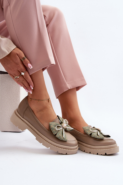 Dámské kožené mokasíny s mašlí Laura Messi 2787 Beige