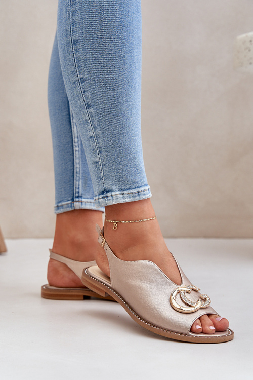Kožené sandály na plochém podpatku s ozdobou Laura Messi 2865 Zlaté