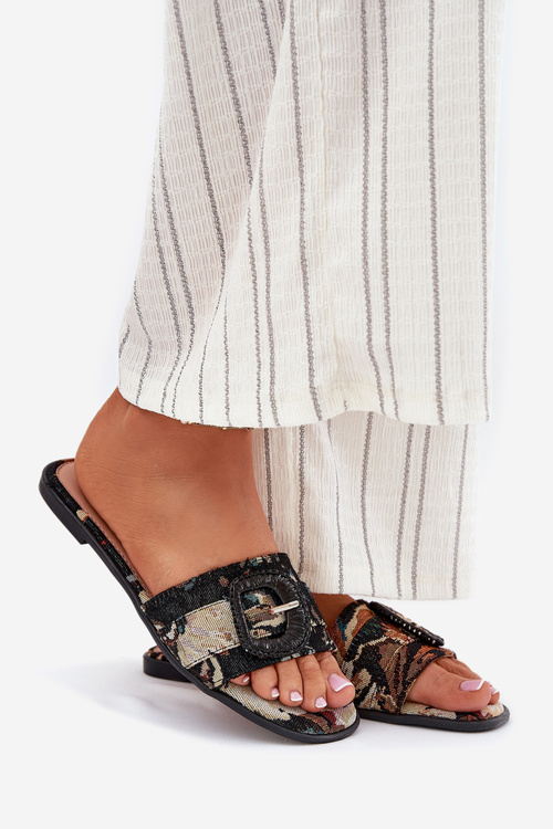 Ploché Dámské Pantofle S Dekorativní Přezkou Černé Clariola