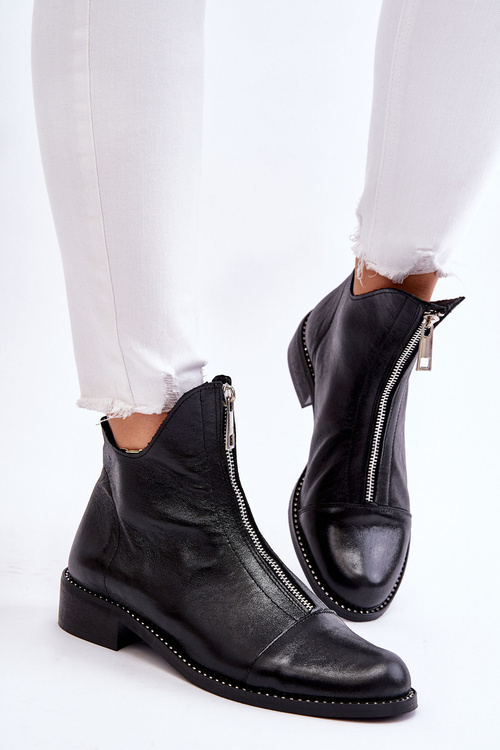 Kožené kozačky na zip Nicole 2785/037 Černá