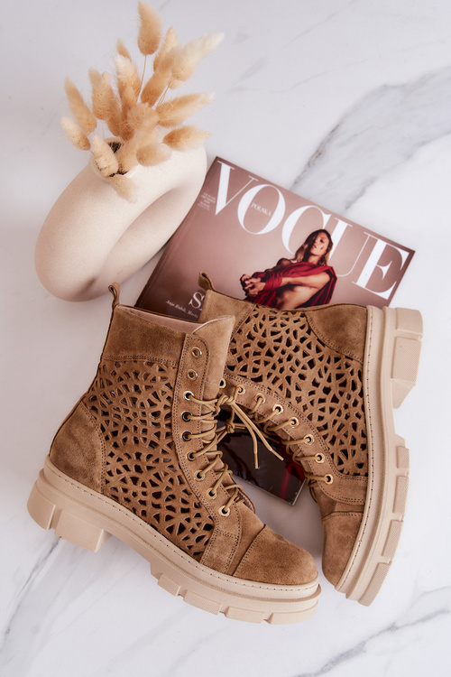 Camel Aileen Openwork Suede topánky