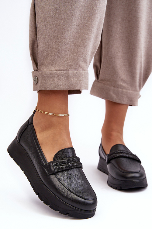 Kožené topánky na plošine s ornamentom Black Lehira