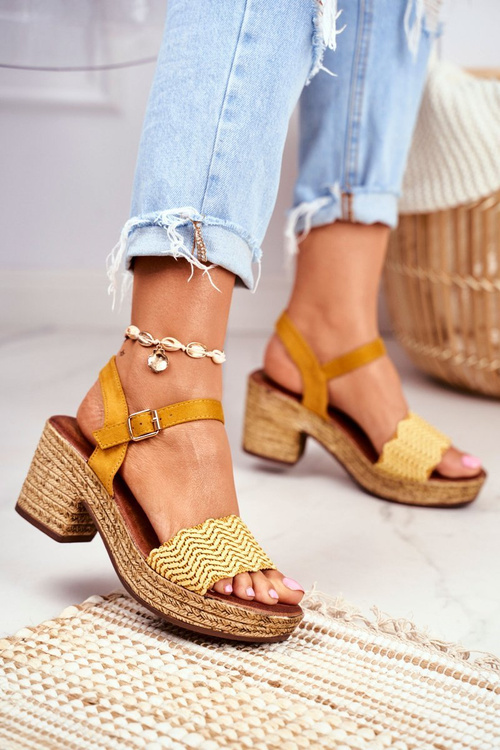 Sandále na pletenej plošine žlté fobi