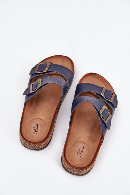 Dámske šľapky na korkovej platforme s prackami tmavomodré Vesina