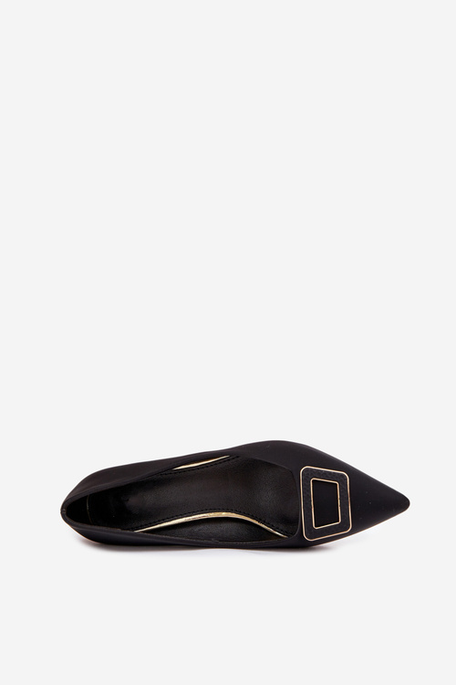 Lodičky na podpätku s ozdobnou sponou čierne Seriva