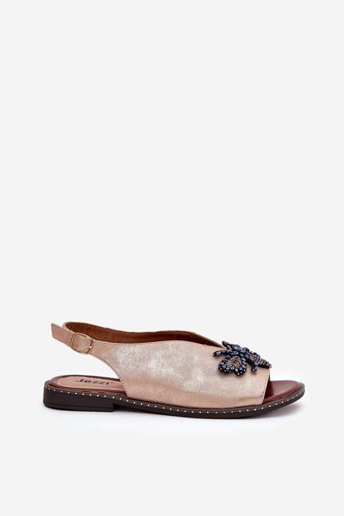 Lesklé dámské sandály s ozdobou ploché růžové zlato Russona