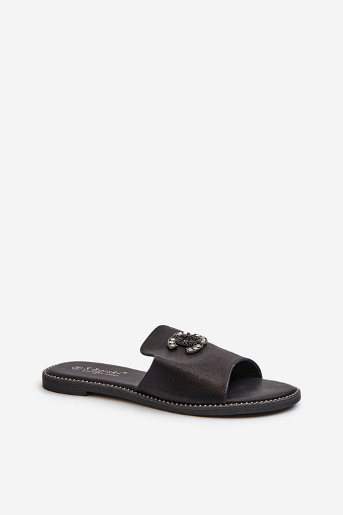 Elegantní Dámské Lesklé Žabky S Ozdobou S.Barski KV27-050 Černé