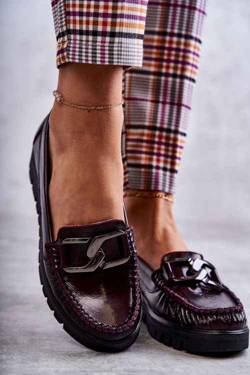 Dámské kožené mokasíny na platformě Vínové Venesia