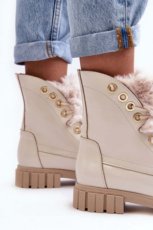 Kožené Dámské Botky S Kožešinou Jasnobežové Lewski 3296