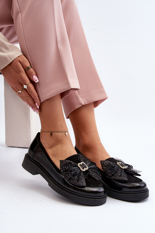 Dámské lakované mokasíny s mašlí Laura Messi 2786 černé