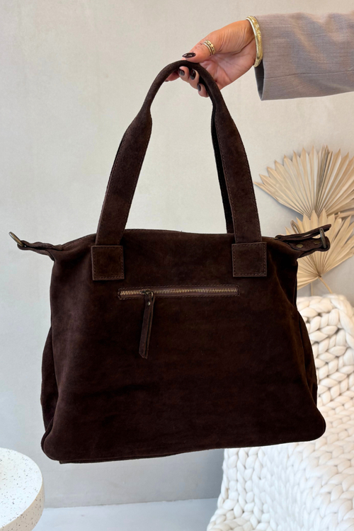 Kožená semišová kabelka s vreckami čokoládová Zephina