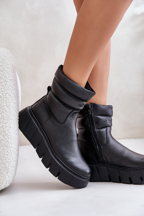 Zazoo 60512 Dámské Kožené Boty na Zip S Teplou Filcovou Podšívkou Černé