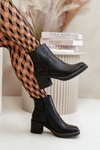 Zateplené dámske čižmy na podpätku eko koža čierne Irittes
