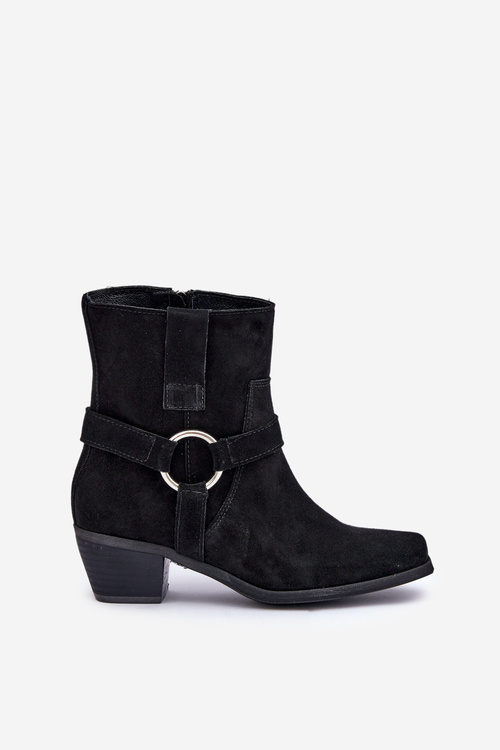 Botičky Z Přírodní Semiše Na Podpatku Černé Zazoo 3444/2