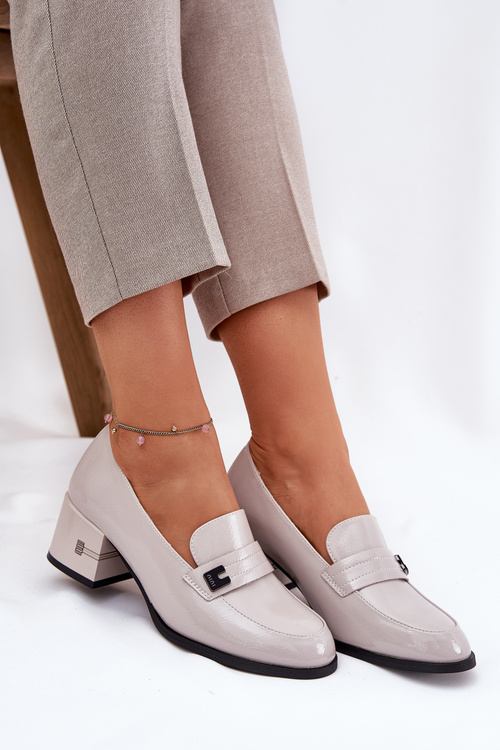 Lakované Kožené Polobotky Dámské Na Podpatku Vinceza 18105 Šedé