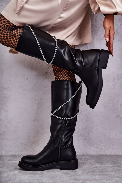 Dámské černé kozačky s ozdobami Černe Finlay