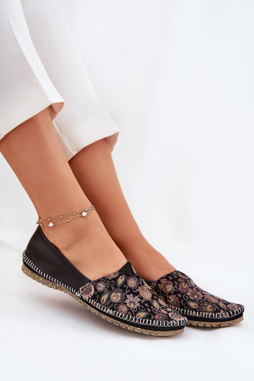 Kožené Vzorované Baleríny Maciejka T1929-71 Čierne