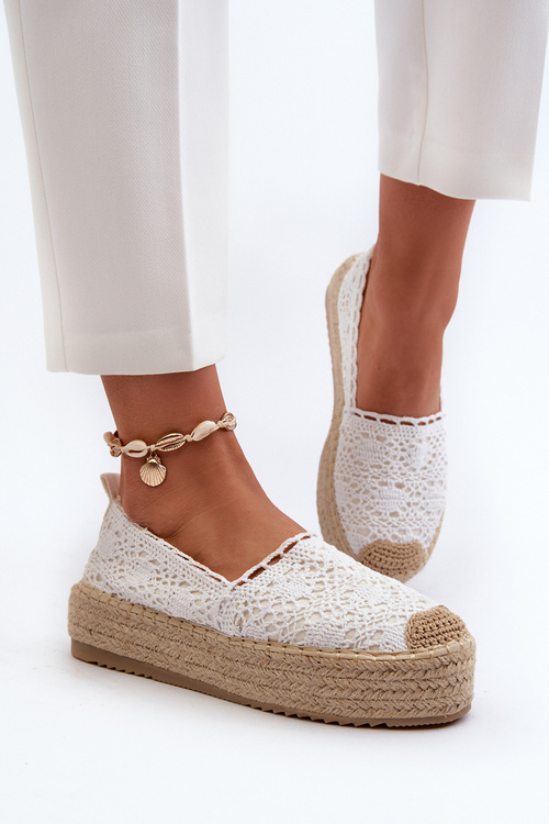 Dámske biele čipkované espadrilky na platforme Elarose