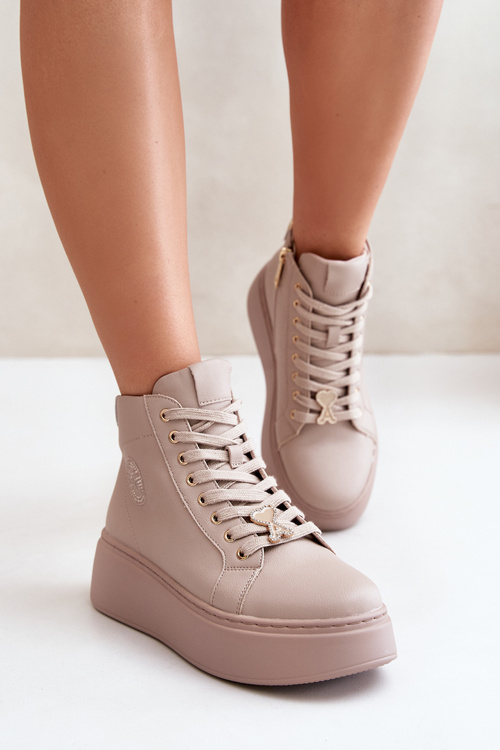 Vysoké Dámske Kožené Tenisky Na Platforme Vinceza 66707 Béžové