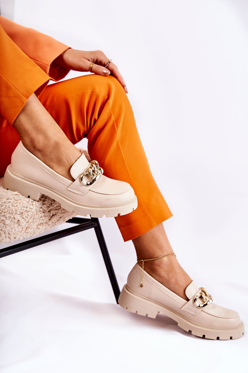 Loafer kožené topánky, ľahký béžový reťaz priateľský