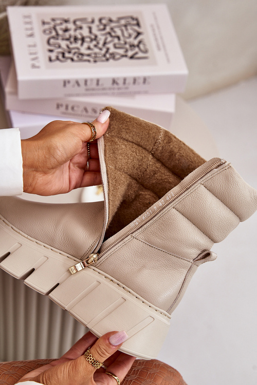 Zazoo 60512 Dámské kožené boty na zip zateplené filtrem světle béžové