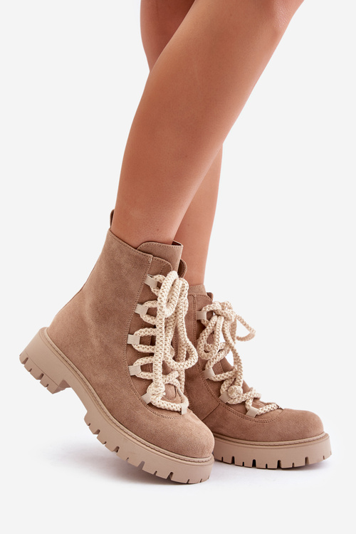 Zateplené čižmy z eko semišu na zips béžové Caellita