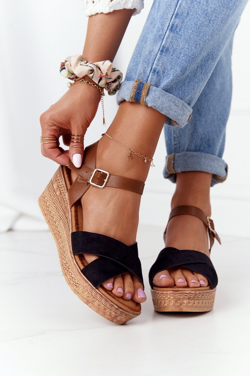 Klínové Sandály S.Barski GD-38 Černé