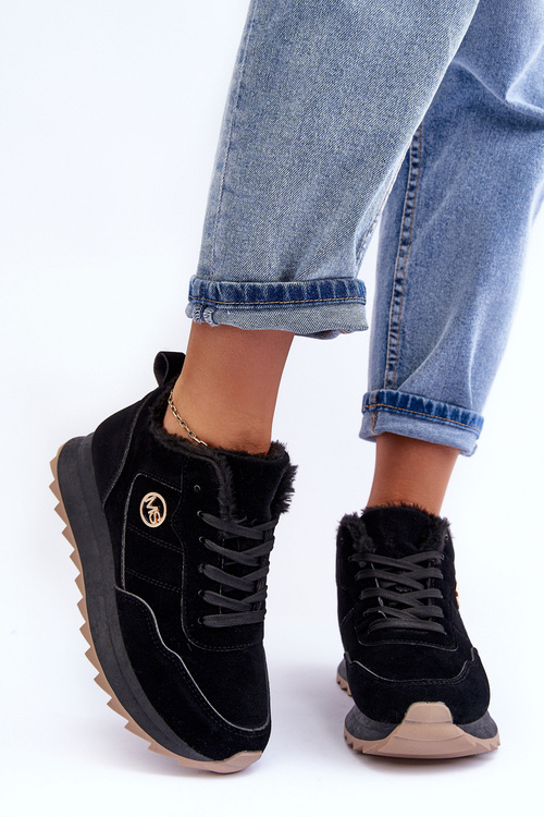 Adite Černé Ošetřené Kožené Sportovní Boty Na Platformě