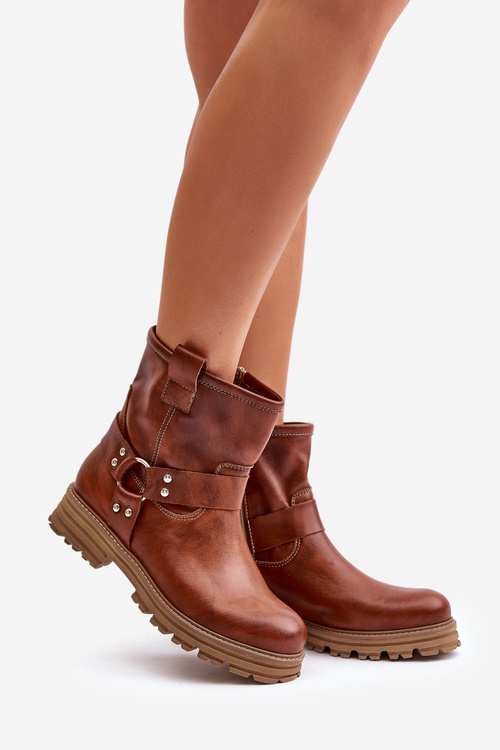 Kožené Dámské Botky Na Plochém Podpatku Hnědé Lewski 3610