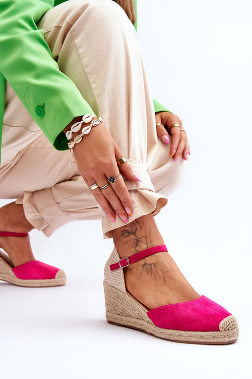 Suede Espadrilky sandály na klínu Fuchsia Cammer