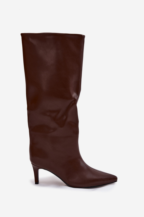 Dámské kozačky s vklouznutím vyhřívané na jehle čokoládové olivové