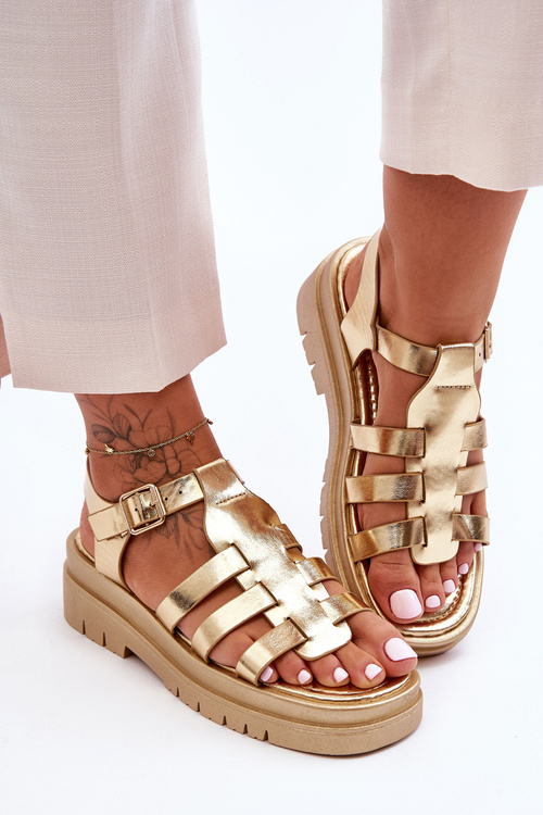 Kožené Ploché Sandály S Proužky zlato Diosa